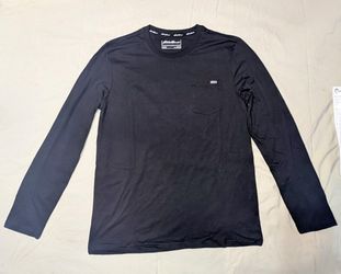 NEW Eddie Bauer MEN'S Long Sleeve Jersey Crew with Pocket -MEDIUM -BLACK