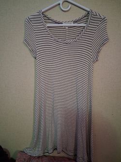 White with blue stripes dress