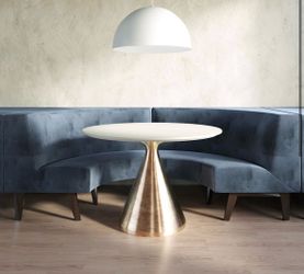 West Elm Round Dining Marble Table with Gold Pedestal Base
