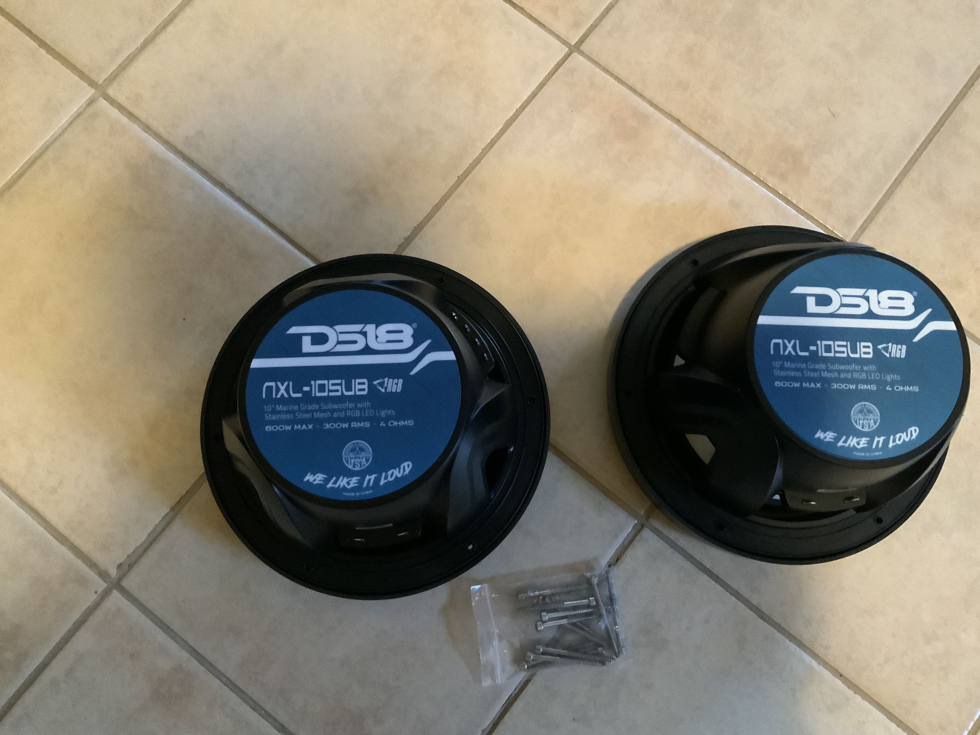 (2) DS18 NXL10’’ MARINE SUBWOOFER WITH LED RGB LIGHTS 300WATTS 4 OHM