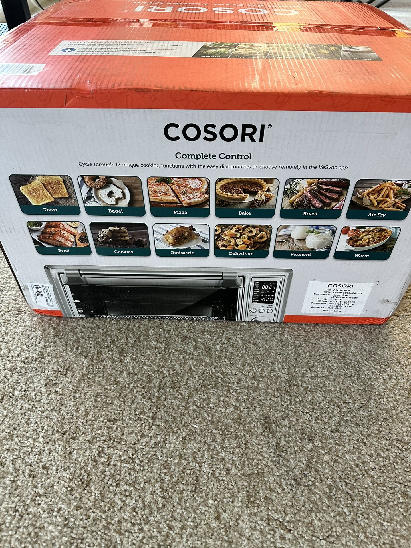 COSORI Air Fryer Toaster Oven, 12-in-1 Convection Oven Countertop with Rotisserie, Stainless Steel 32QT/32L, 6-Slice Toast, 13-inch Pizza,100 Recipes,