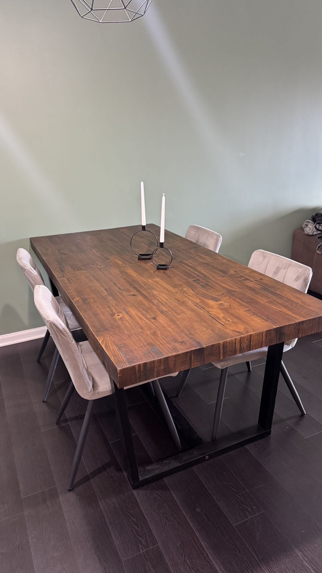 Modern Rustic 72” Dining Table + Set of 4 Velvet Dining Chairs – The Perfect Dining Upgrade