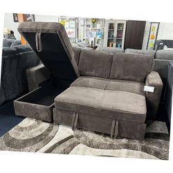Brown corduroy L shape sectional pullout bed