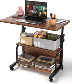 Adjustable Mobile Desk with Storage Shelves