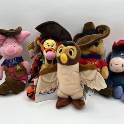 Disney Store Winnie The Pooh & Friends Plush Toys: Tiger 9”, Winnie 8”, Eeyore 9”, Piglet 8” & Owl 7”. Lot Of 5 Pieces