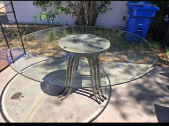 Round Glass Patio Table, Dining Table With Steel Base 🌱 ( NO CHAIRS )