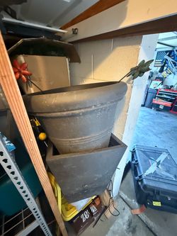 Six Large Outdoor Planters, Charcoal Gray, Modern Resin