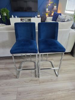2 Navy Velvet Counter-height Stools