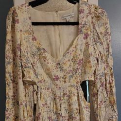 Floral Balloon Long Sleeve Dress w/cutouts