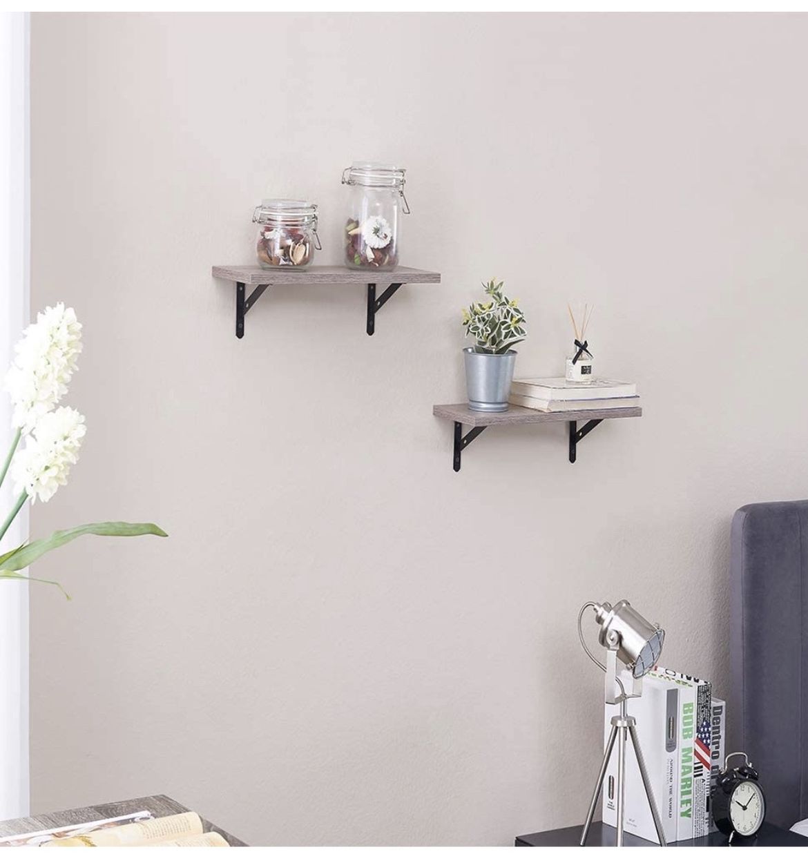 Wall Mounted Floating Shelves, Set of 2, Display Ledge, Storage Rack for Room/Kitchen/Office - Cream Gray