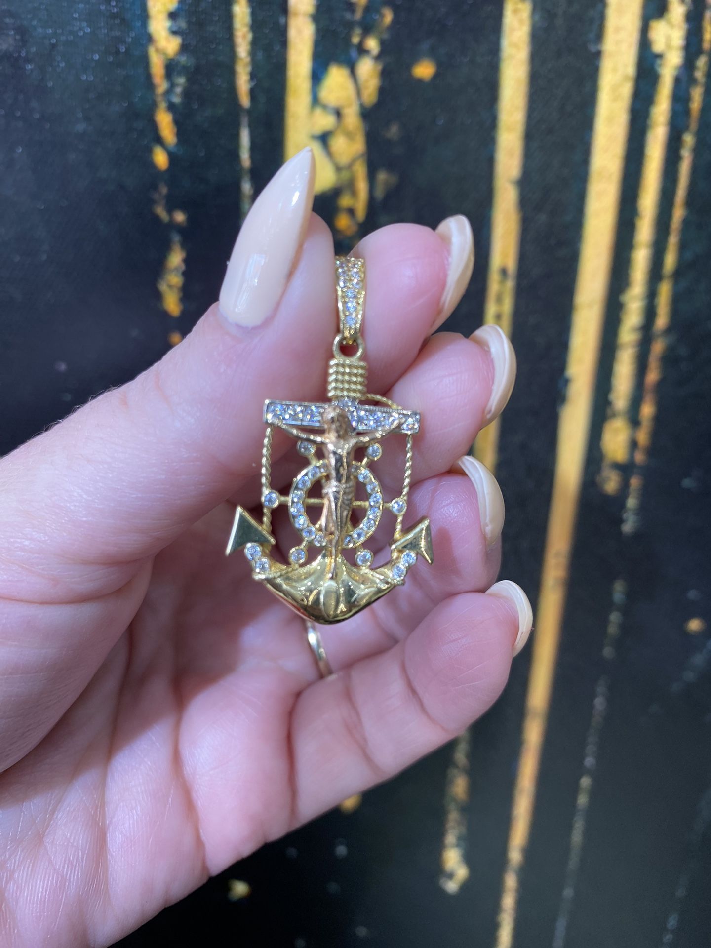 14k ANCHOR WITH JESUS CHARM 