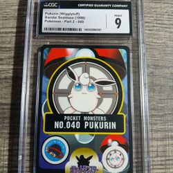 1998 Pokémon Japanese Bandai Sealdass Pukurin (Wigglytuff) Part 2 #040 graded CGC 9 MINT , Vintage 