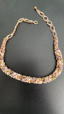 Beaded Necklace Pink Gold Handmade