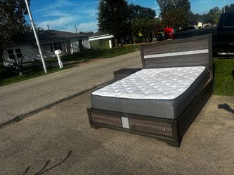 Queen Bed Frame with Storage Drawers and Mattress