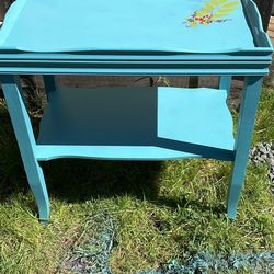 Wood TEAL Side Table 2-Tier. 24”x23”x14