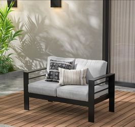 Outdoor Loveseat with Metal Frame and Cushions