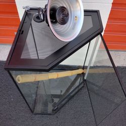24"H/16"W/16"L Pentagon Corner Glass Terrarium/Aquarium W/ Locking Door,Deep dome lamp & 100w ceramic heat emitter bulb