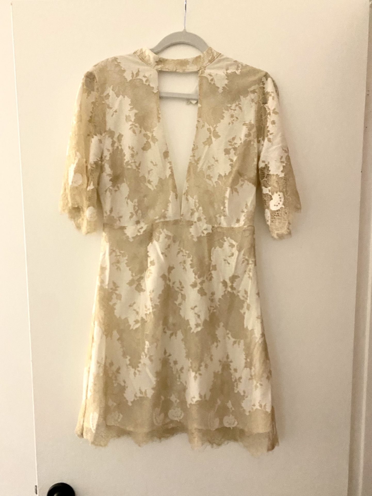 White & cream HONEYMOON DRESS or BRIDAL SHOWER DRESS w/ deep V, Size A