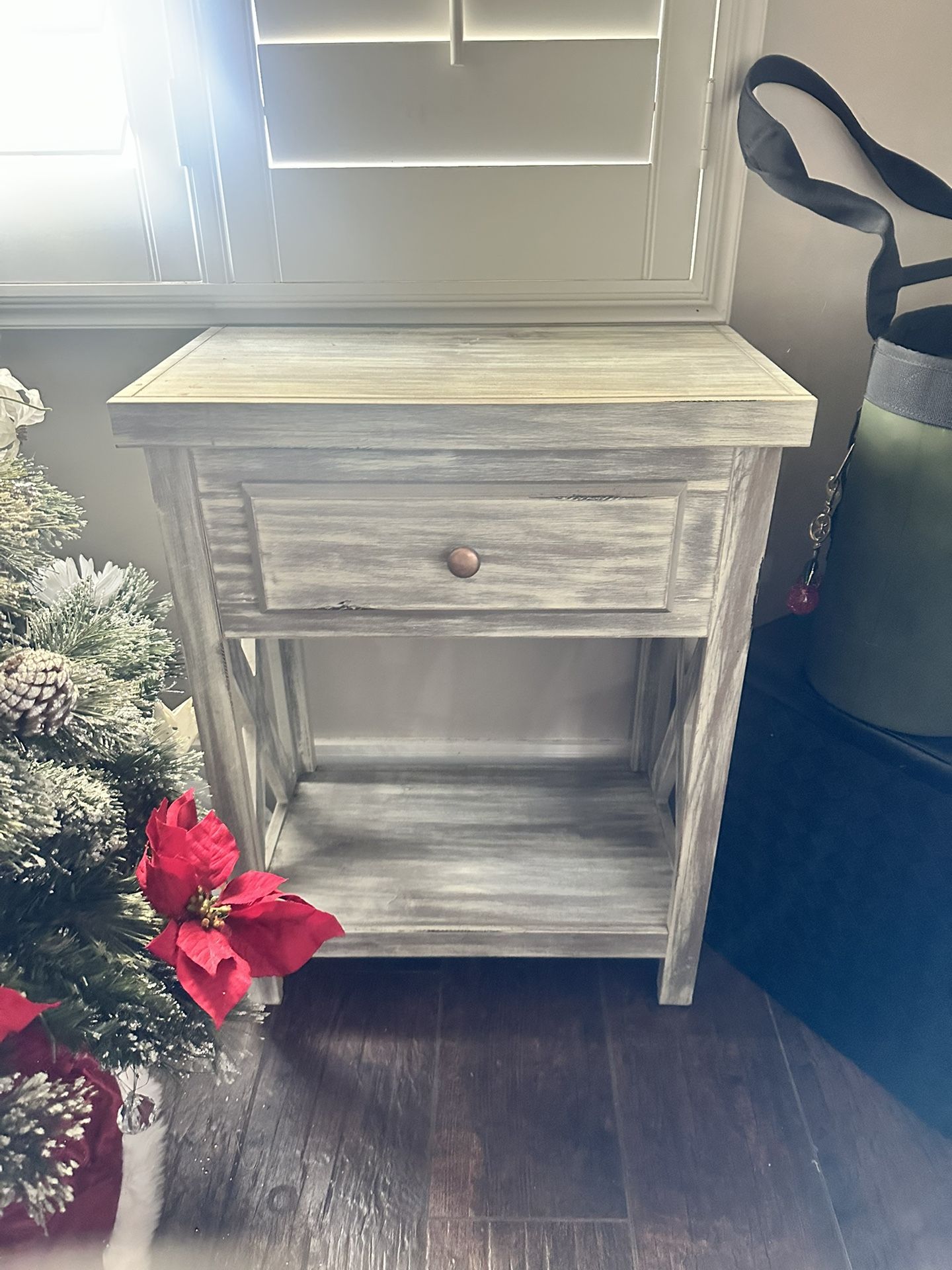 Farmhouse Rustic Side Table with Drawer and Shelf