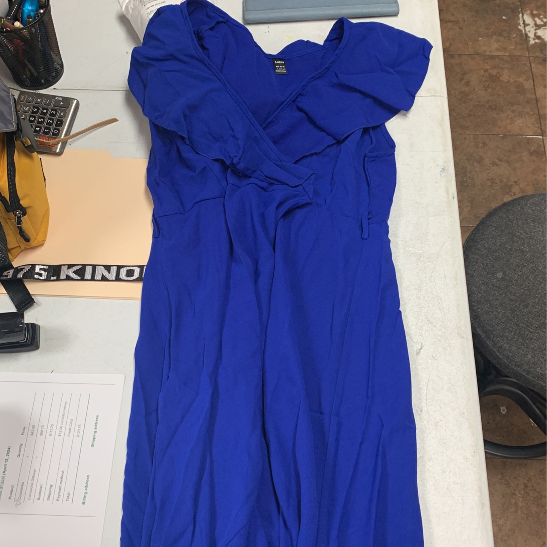 Royal Blue Dress With Ruffles And High Split 