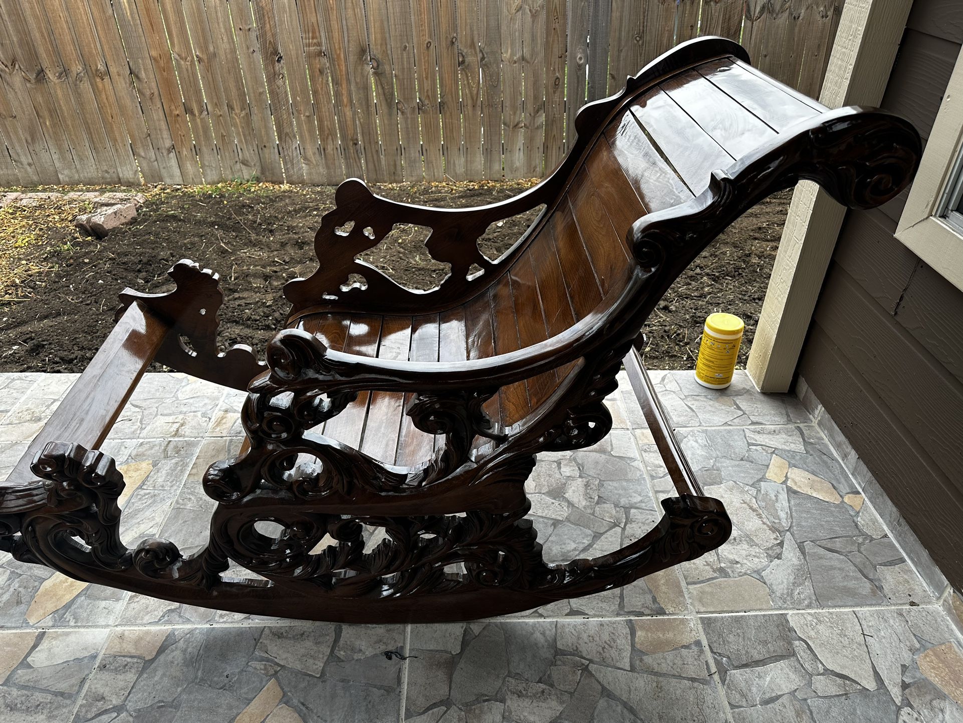 Varnished Wood Adirondack Rocking Chair - Custom Cushions Included 