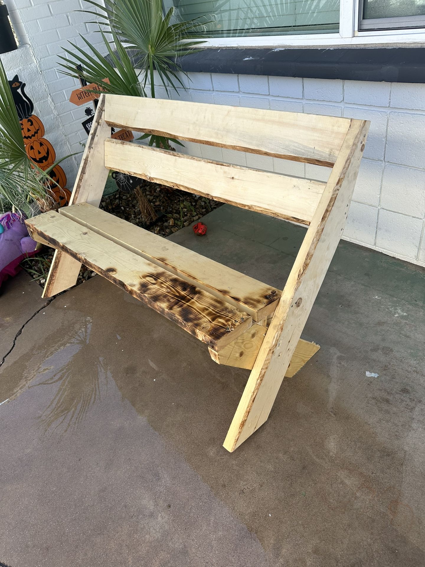 WOODEN BENCH & TABLE