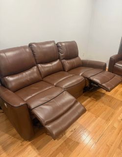 Brown Leather Power Reclining Sofa