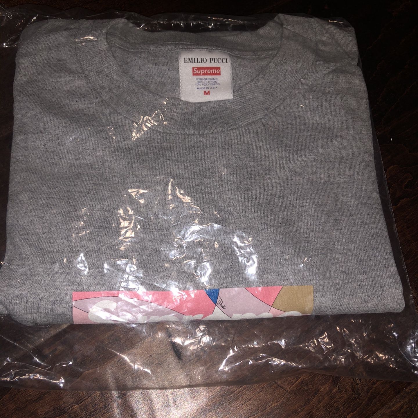 Supreme Emilio Pucci Box logo Tee Grey/Pink Size M for Sale in 