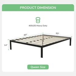 Novilla 14 Inch Queen Size Bed Frame, Metal Bed Frame with Storage,Queen Platform Bed Frame No Box Spring Needed, Wooden Slats Support, Heavy Duty, Ea