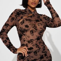 Fashion Nova Asymmetrical Black Floral Dress