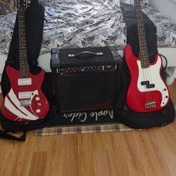 bass.peavey with case Xguitar.first act. wicase.  amplifire.      Crate.