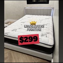 Queen size bed frame with pillow top mattress included