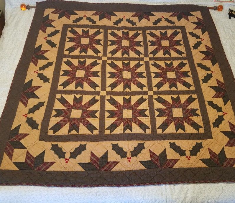Christmas Star Galore Quilt, Wall Hanging, Tea Dyed, 56"x56", by Choices Quilts, mint condition, firm price
