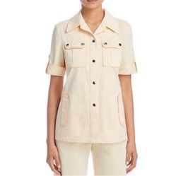 TORY BURCH NWT ($448) Iced Lemon Cotton Twill Safari Shirt 4