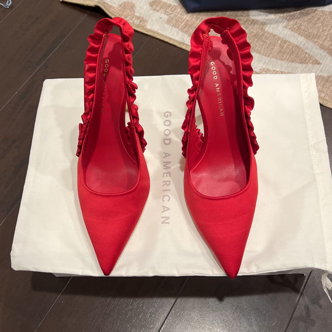 Good America Red Satin Pumps Size 9