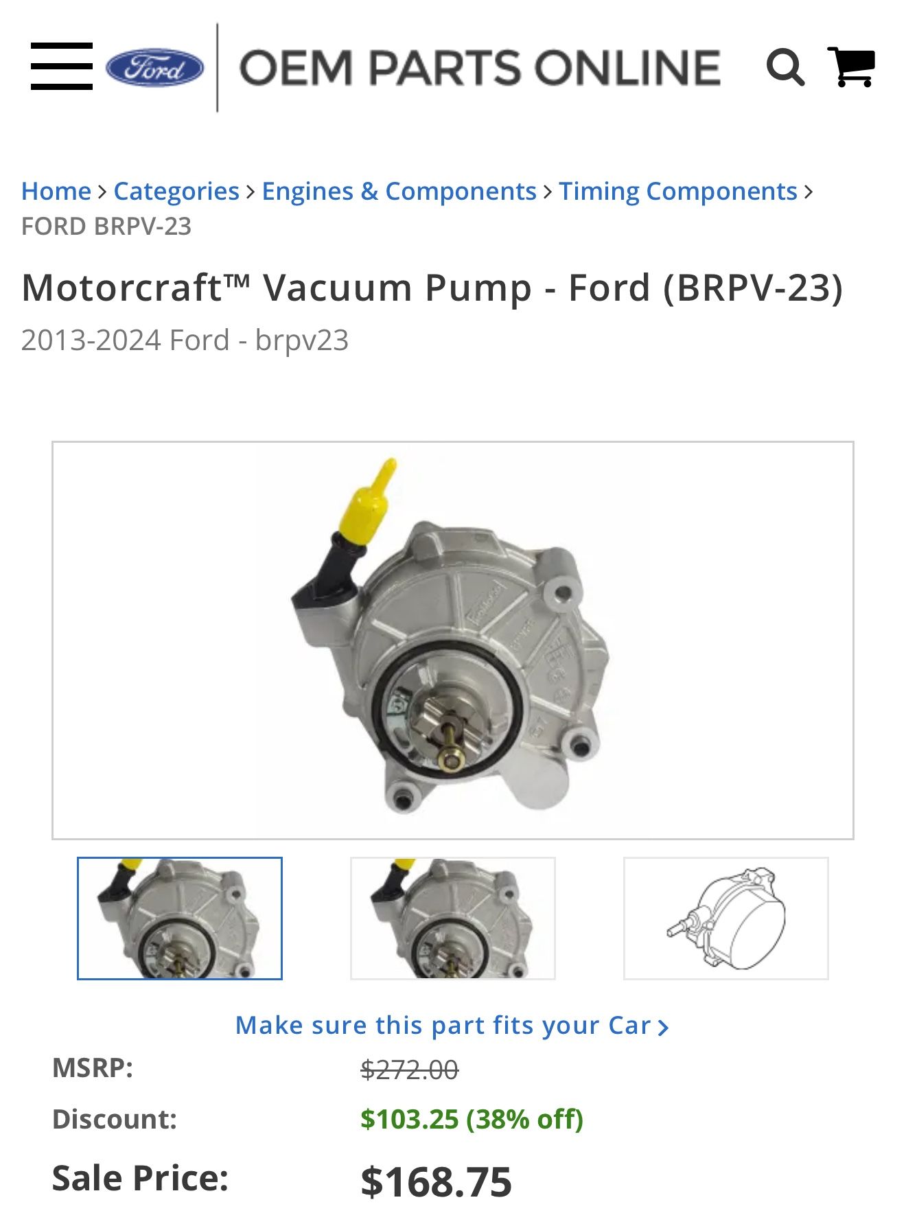 2013-2016 Ford F150 Motorcraft Power Brake Booster Vacuum Pump