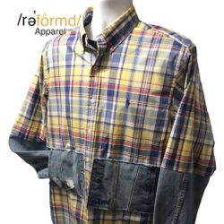 /re’formd/ apparel “Denim Polo” ( L ) Multicolor Plaid Classic Fit Shirt