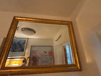 Vintage Ornate Gold Framed Wall Mirror - 27" x 23"