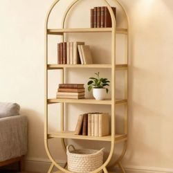 XK00720 Bookshelf Arched Bookcase, Industrial 5 Tier Open Book Shelves with Metal Frame, 72" Tall Freestanding Display Rack for Home Office, Living Ro