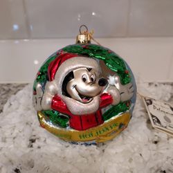 Disney Mickey Mouse Disneyland Polonaise Glass Ball Christmas Ornament - Dated 1999 - New In Box 