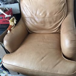 Whittemore Sherrill Genuine Leather Tan Chair With Ottoman