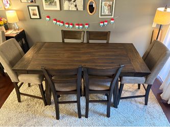 Double Bridge Bar Height table with Two Leaf Extenders and 8 Chairs
