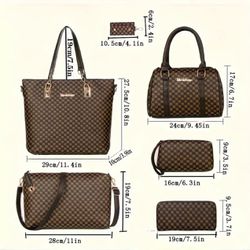 Elegant & Versatile 6-Piece PU Leather Bag Set: Tote, Boston, Clutch with Stylish Patterns, Secure Zip & Comfort Straps