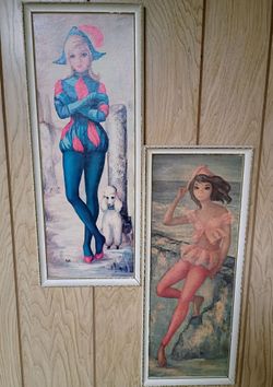 Mid Century Vintage Kitsch MAIO Big Eye Art Set Harlequin & Ballerina $45 for BOTH👯♀️