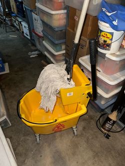 Mop bucket, wringer, mop, and extra head