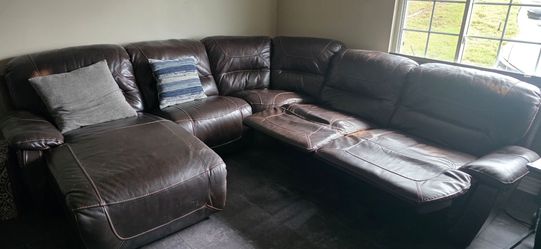 Dark Brown Leather Sectional Sofa with Chaise