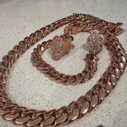 20mm Miami Cuban Link Rose Gold Plated Chain Necklace 18k & 14k