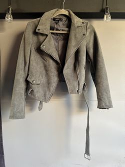 Gray Faux Suede Moto Jacket 