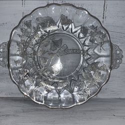 Beautiful -25th Anniversary Crystal Plate Flanders Janice Sterling Silver Overlay - Vintage