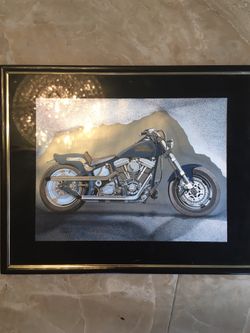 Blue Harley Davidson Metallic Motorcycle Art 10x8.5